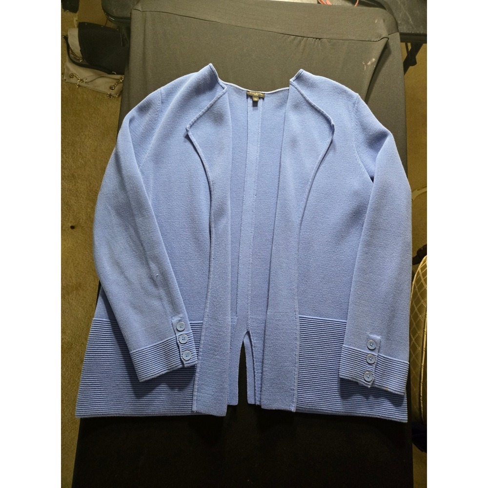 Talbots Cardigan Sweater Womens L/P Blue Excellent Draped Open Front Ribbed Knit - Picture 6 of 13